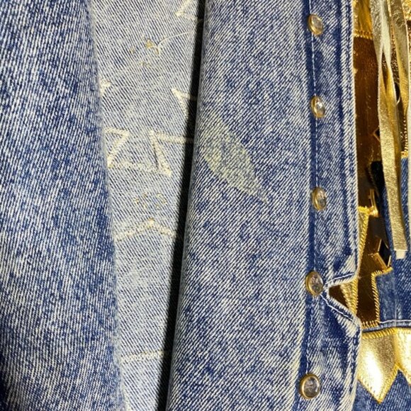 Vintage 90s Marshall Rousso Acid Wash Denim Jacket W Gold Western Accents S - Picture 9 of 16
